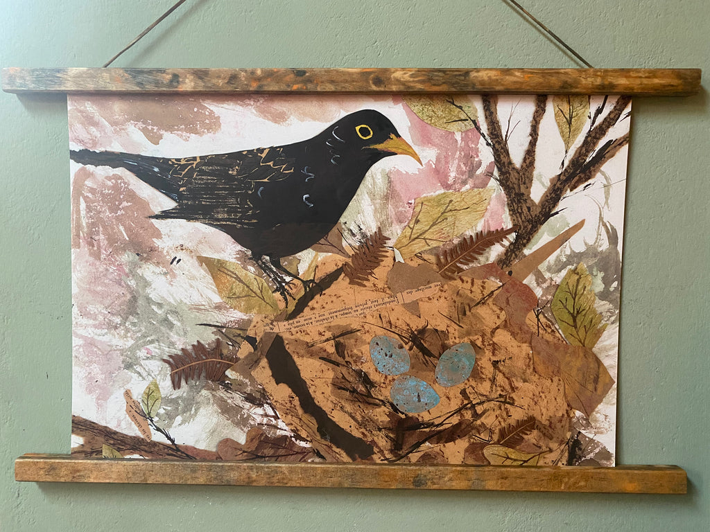 A3 Blackbird nest art print