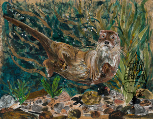 A3 Otter in the seaweed art print