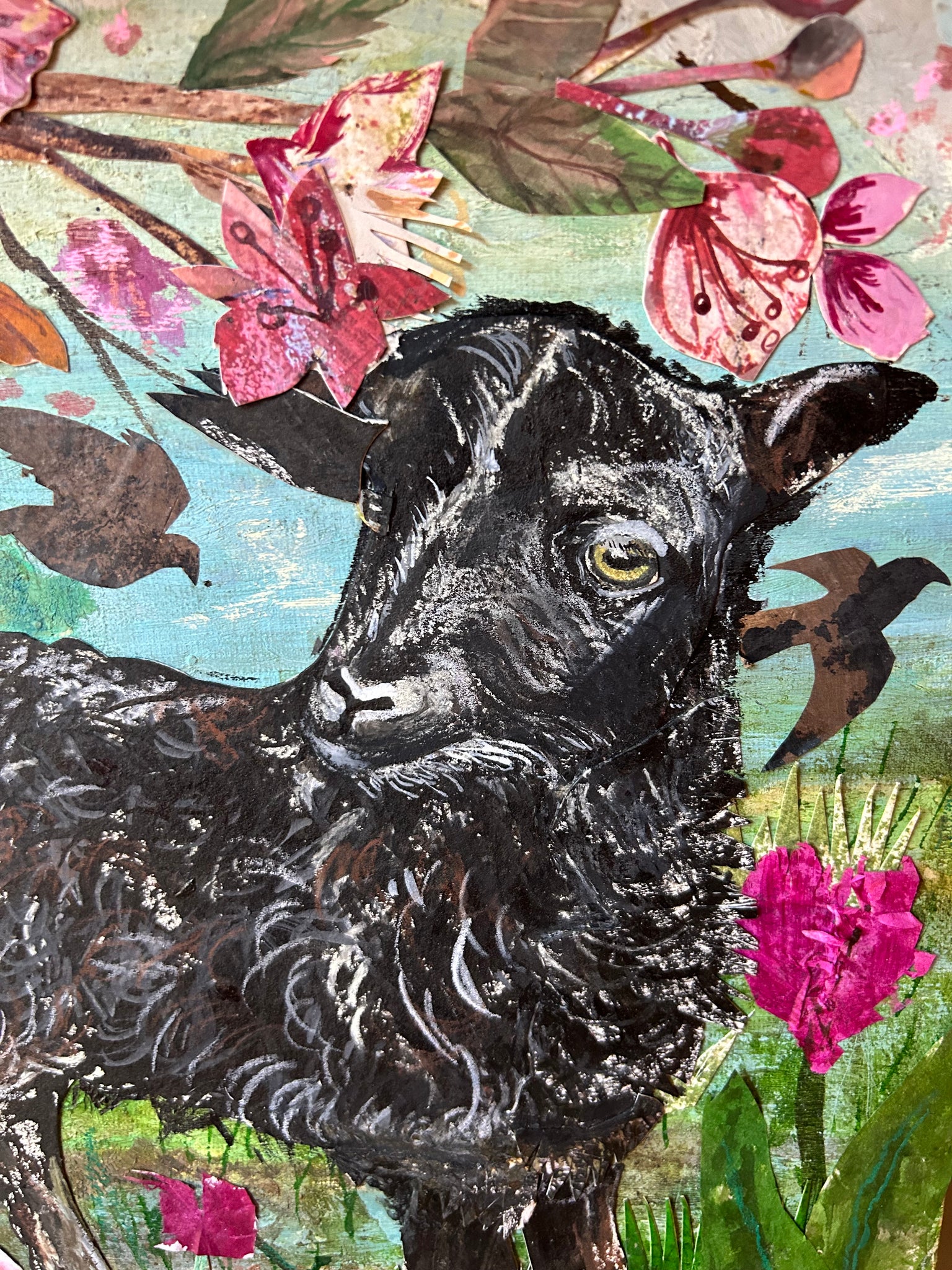 Spring Lamb- Original Mixed Media Painting on board.