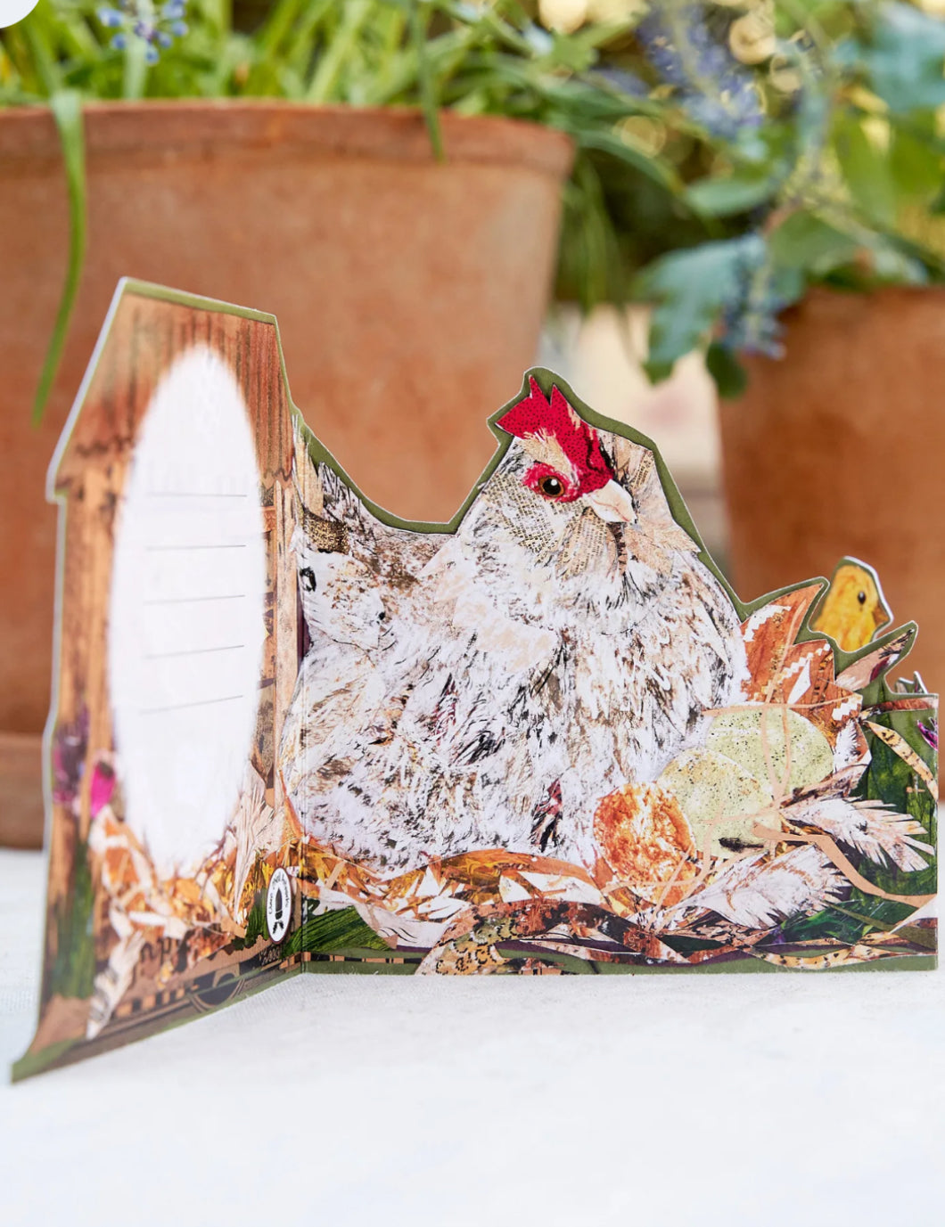 Easter Hen Fold out trifold greeting card.