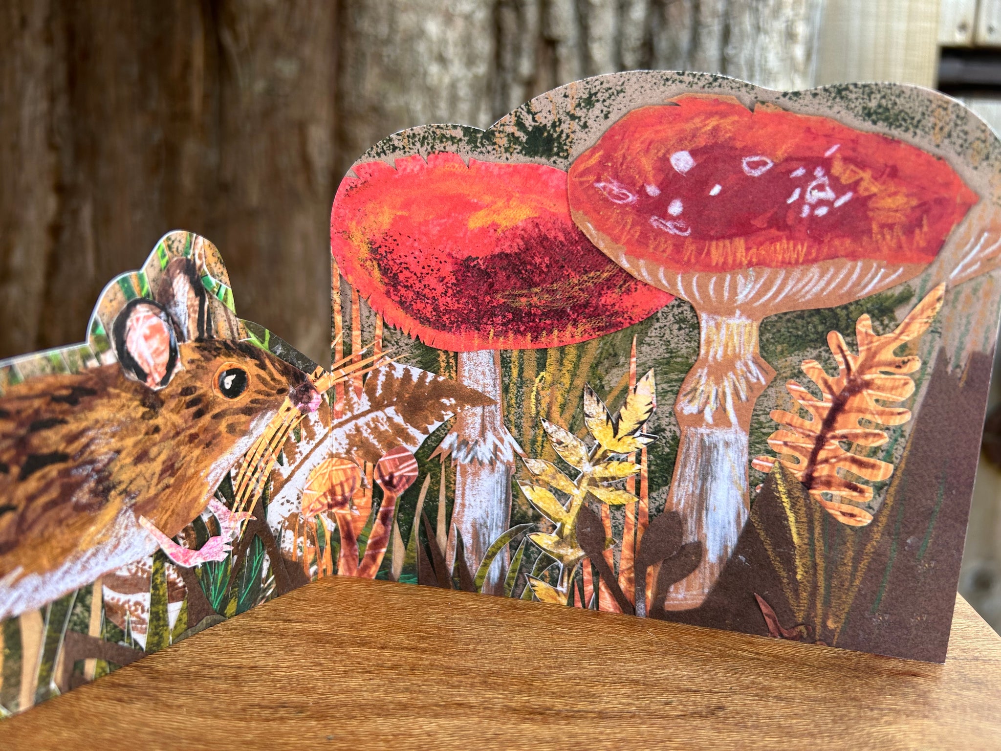 Autumn Mouse Fold out trifold greeting card.