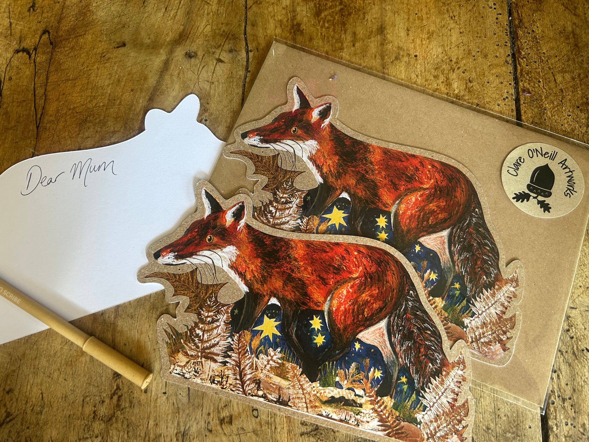Fox & Ferns custom cut postcard