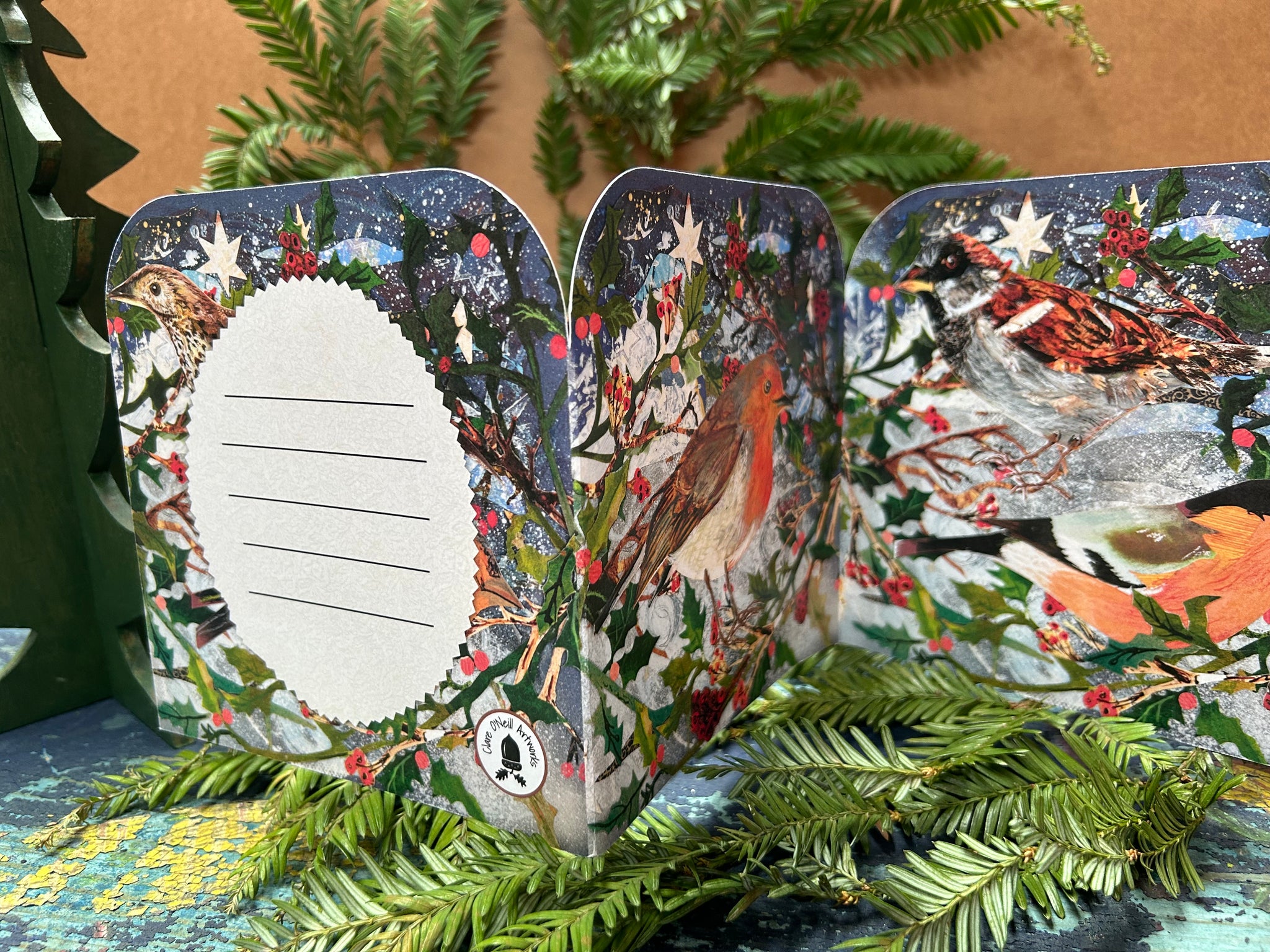 Winter Birds Fold out concertina greeting card.