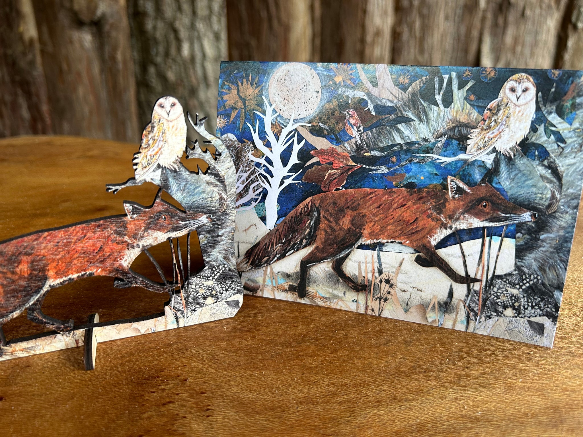 The Fox & Owl birch plywood Keepsake and greeting card.