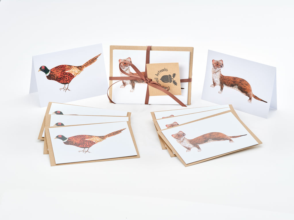 Pheasant and Weasel Set of notecards and envelopes