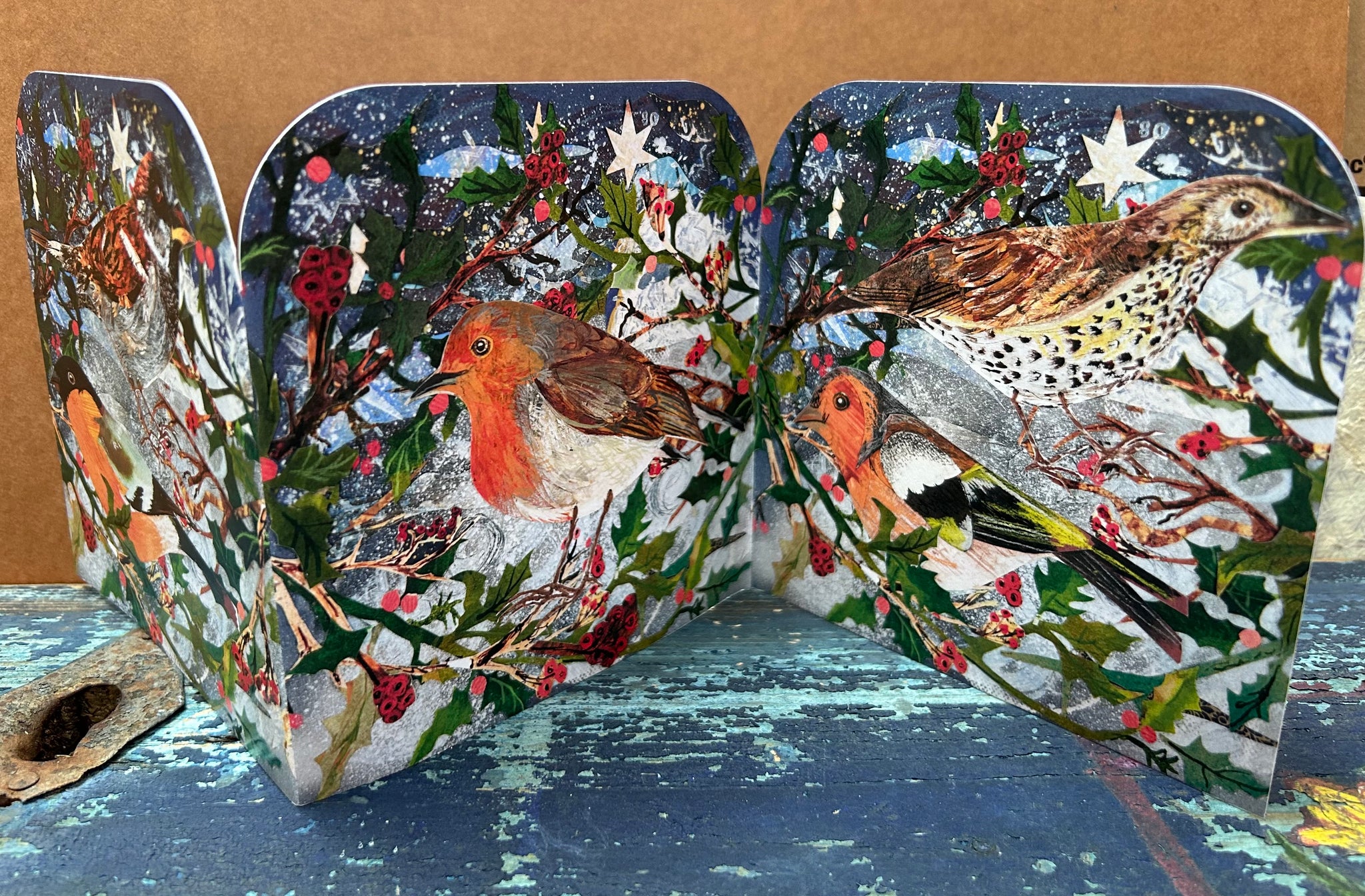 Winter Birds Fold out concertina greeting card.