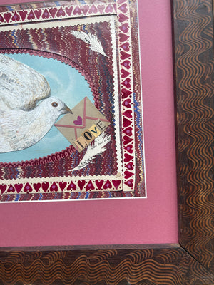 Valentine Dove- Original Mixed Media Framed Painting.