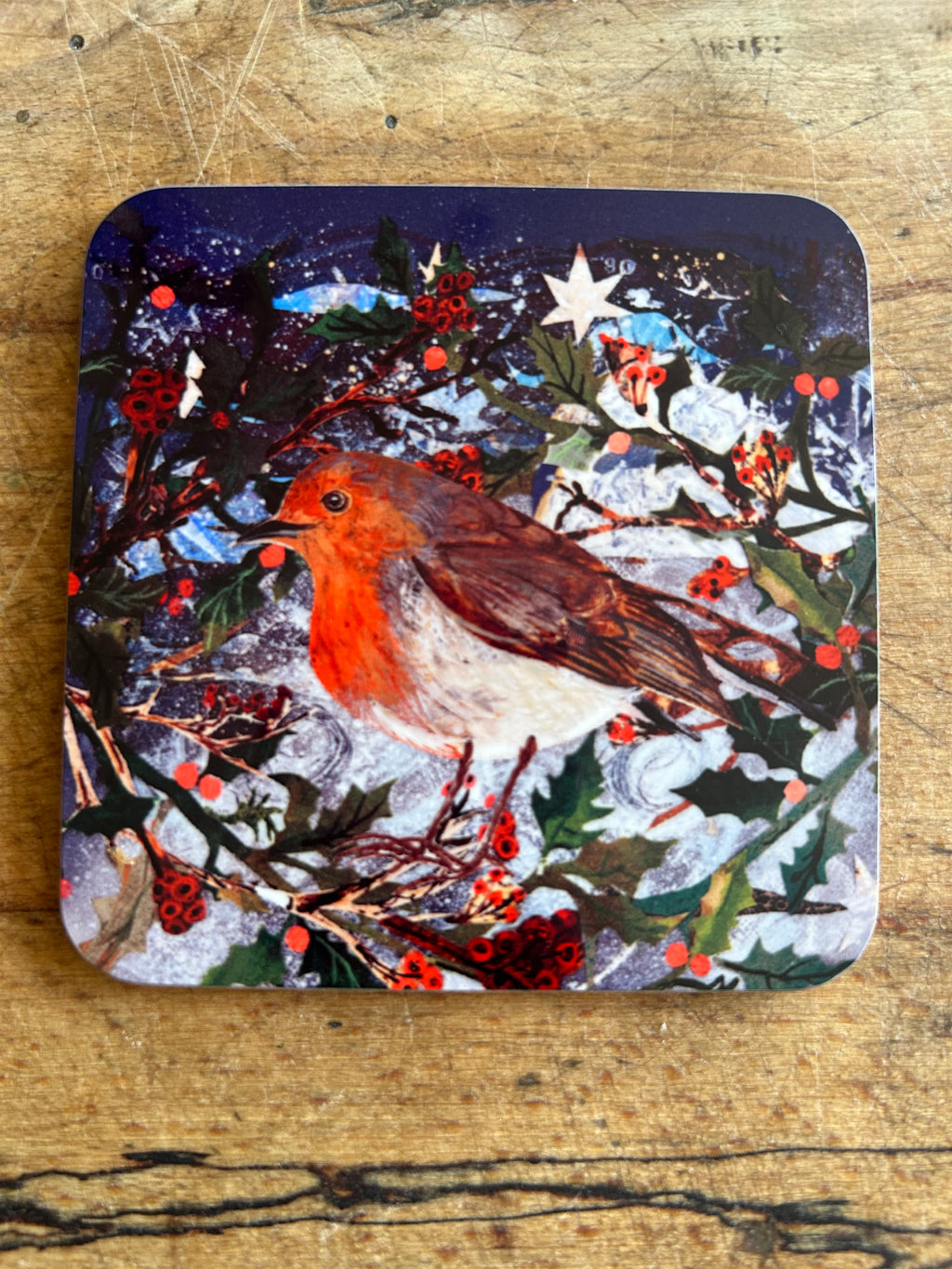 Festive Robin-High Gloss Hardback Coaster