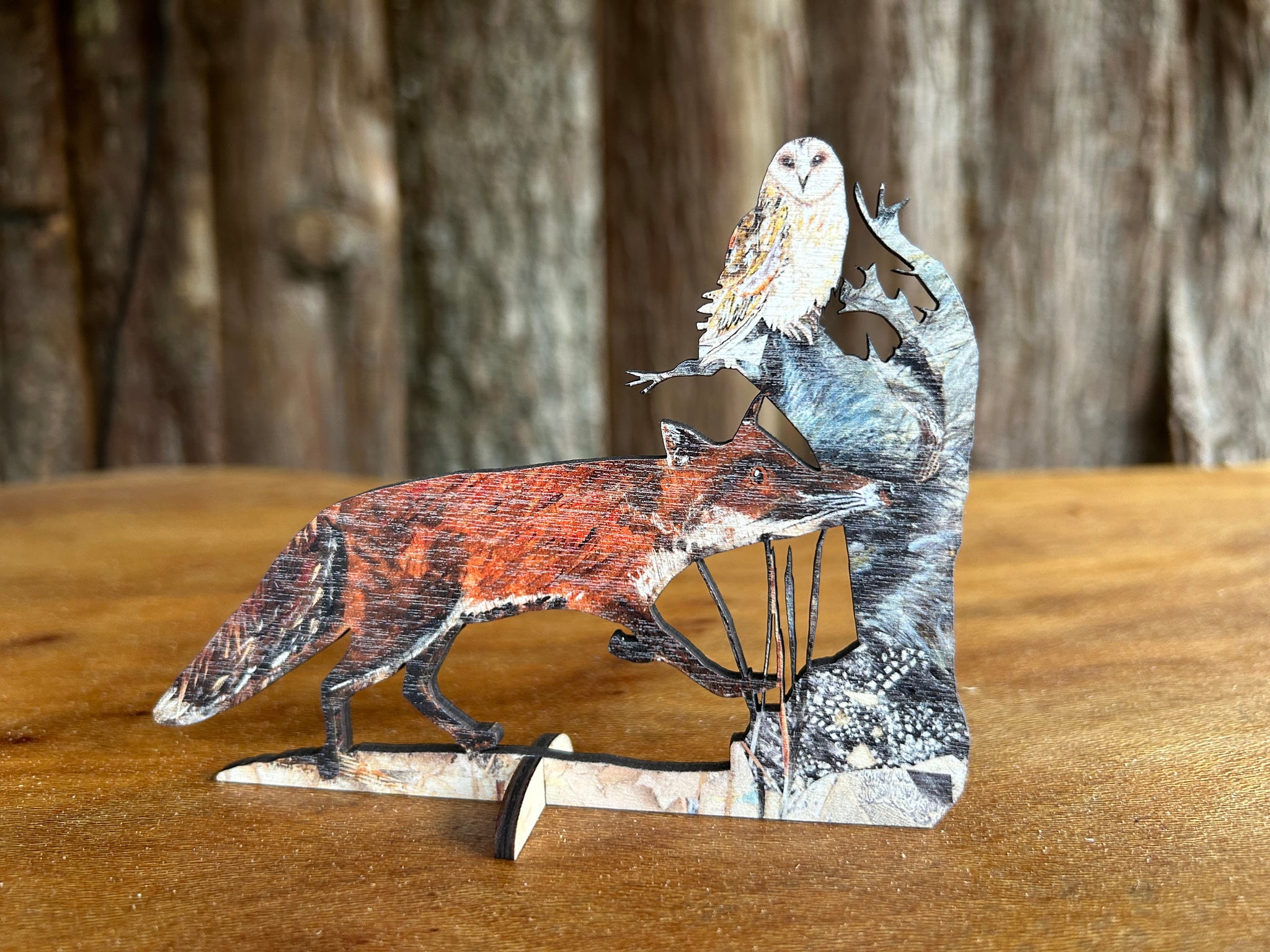 The Fox & Owl birch plywood Keepsake and greeting card.