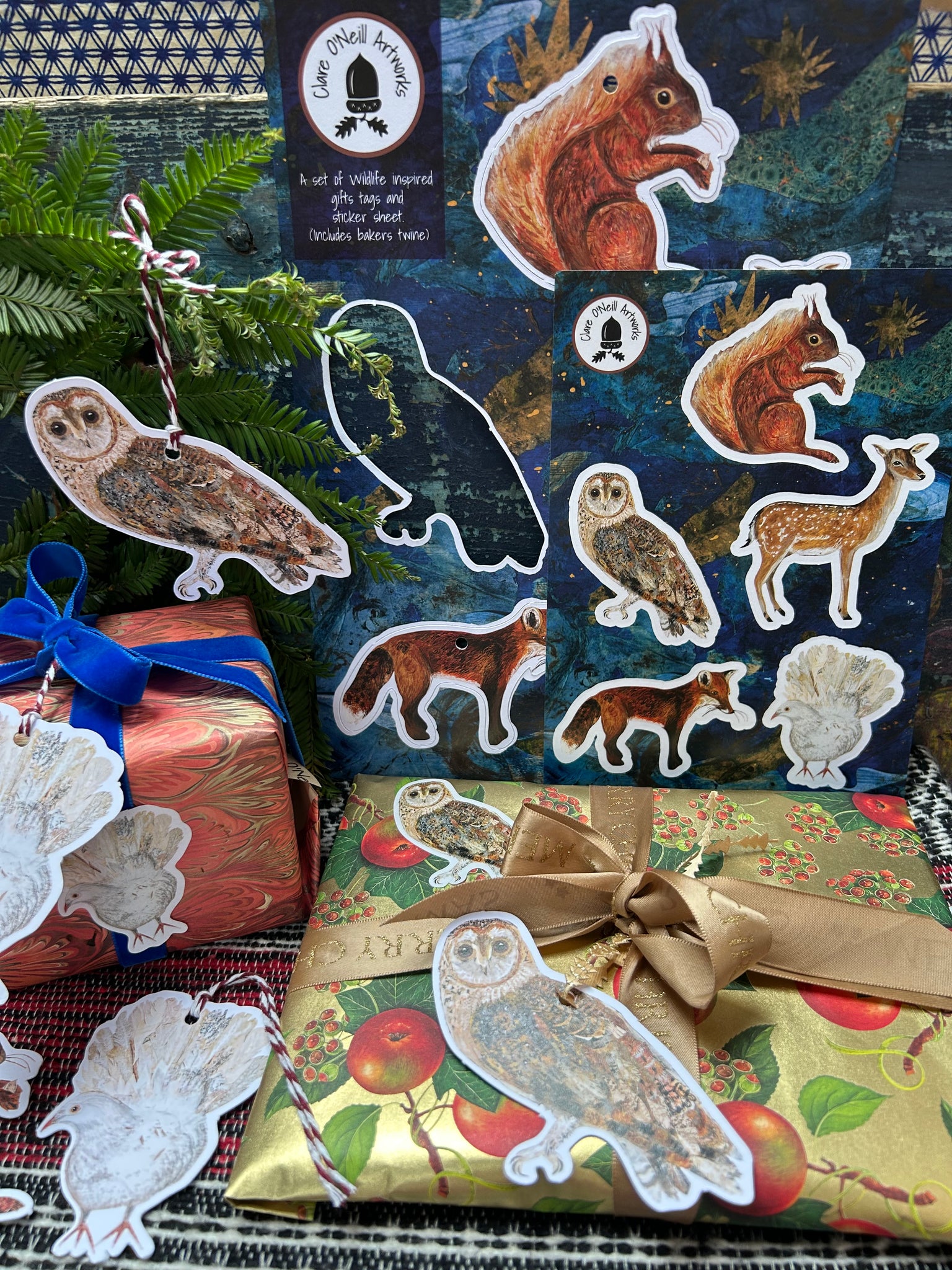 Set of Wildlife inspired gift tags and sticker sheet