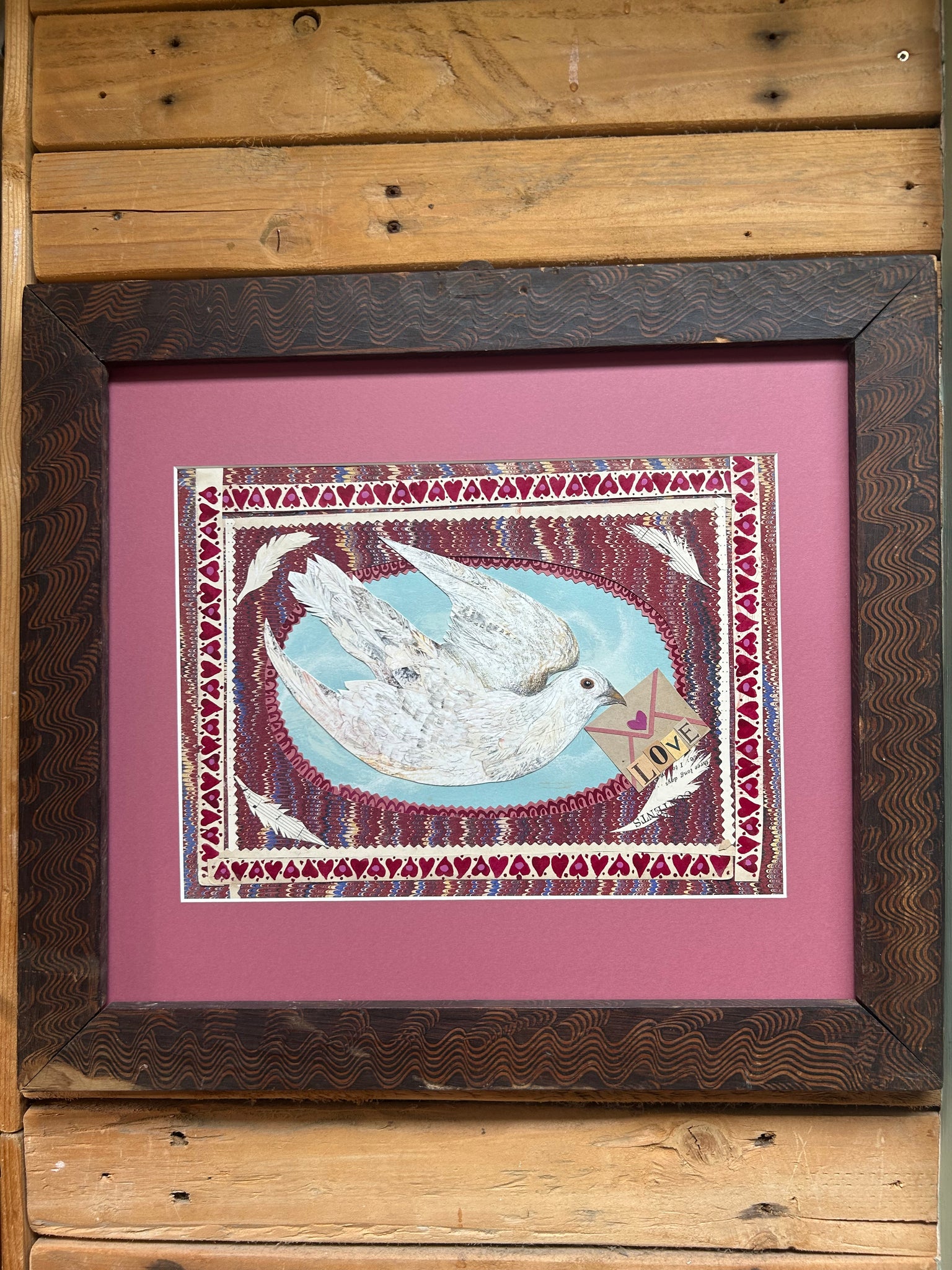 Valentine Dove- Original Mixed Media Framed Painting.