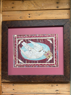 Valentine Dove- Original Mixed Media Framed Painting.