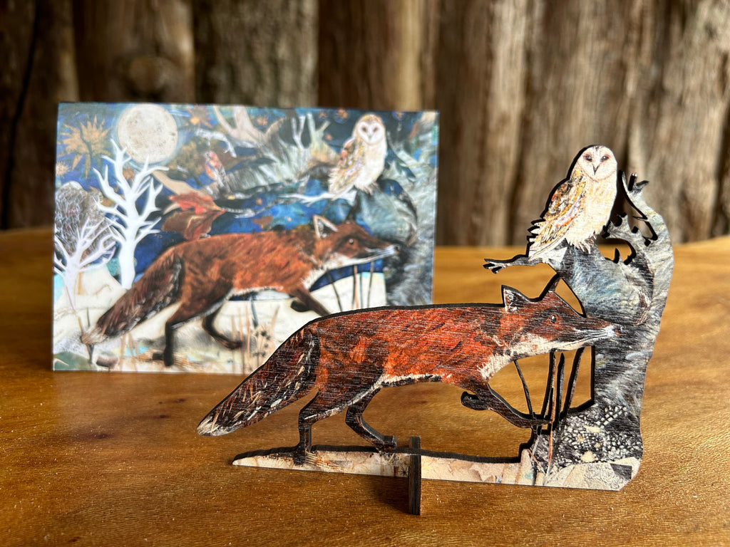 The Fox & Owl birch plywood Keepsake and greeting card.