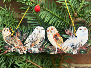 Owls on a branch wooden decoration