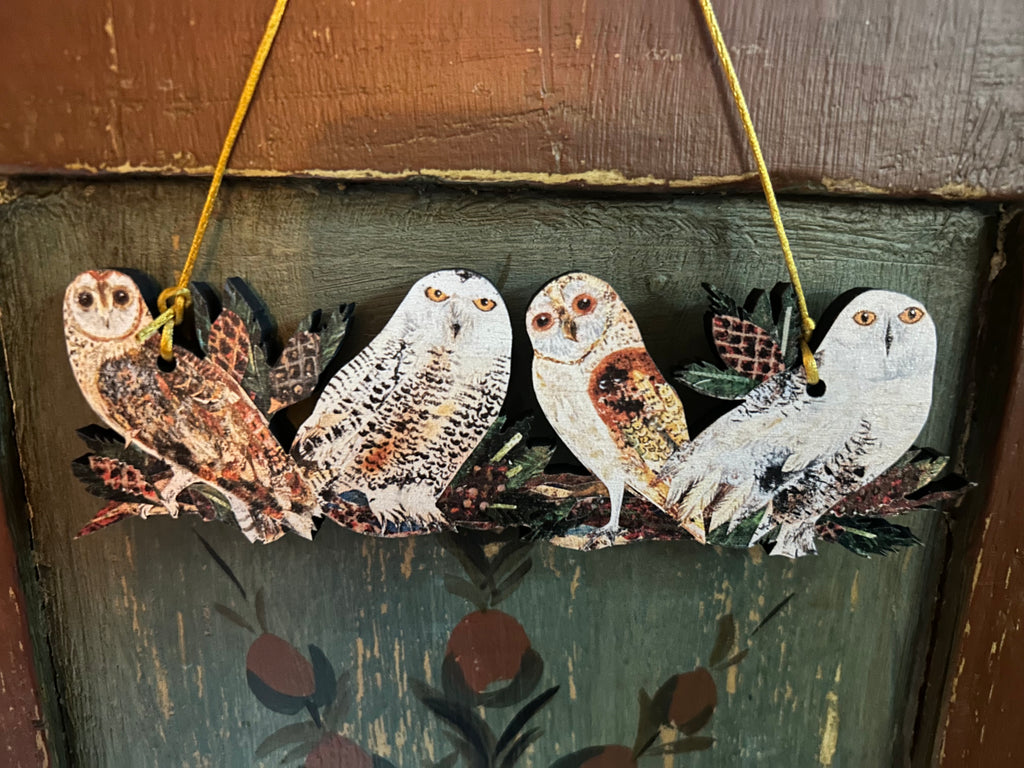 Owls on a branch wooden decoration