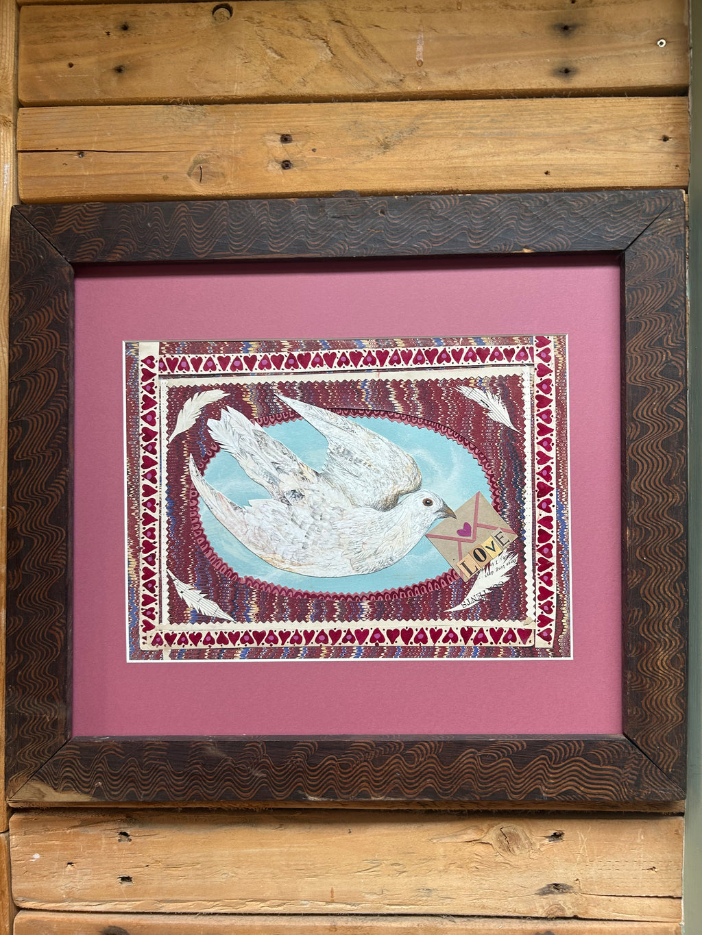 Valentine Dove- Original Mixed Media Framed Painting.