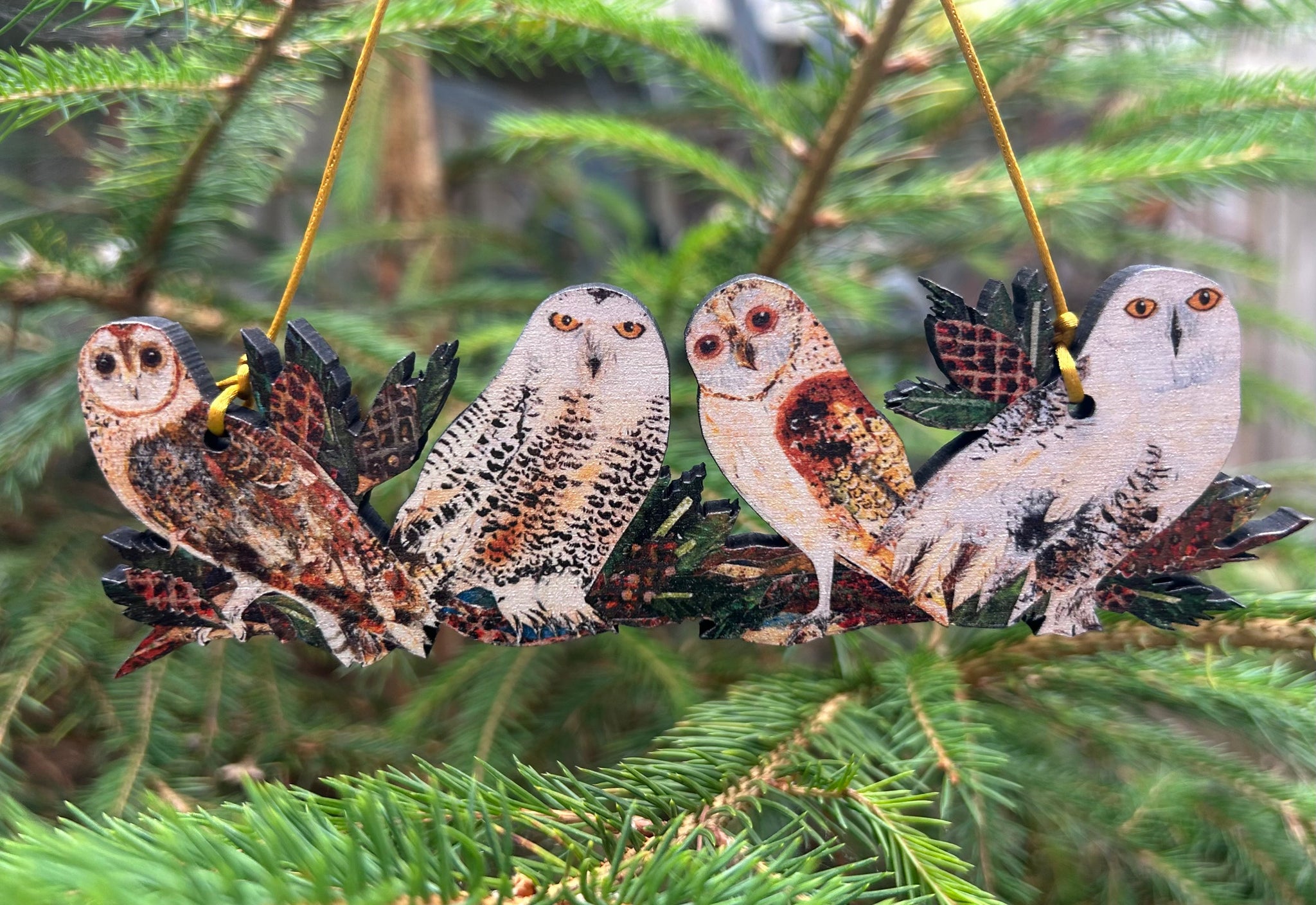 Owls on a branch wooden decoration