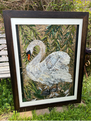 Summer Swan-Original Mixed Media Framed Painting.
