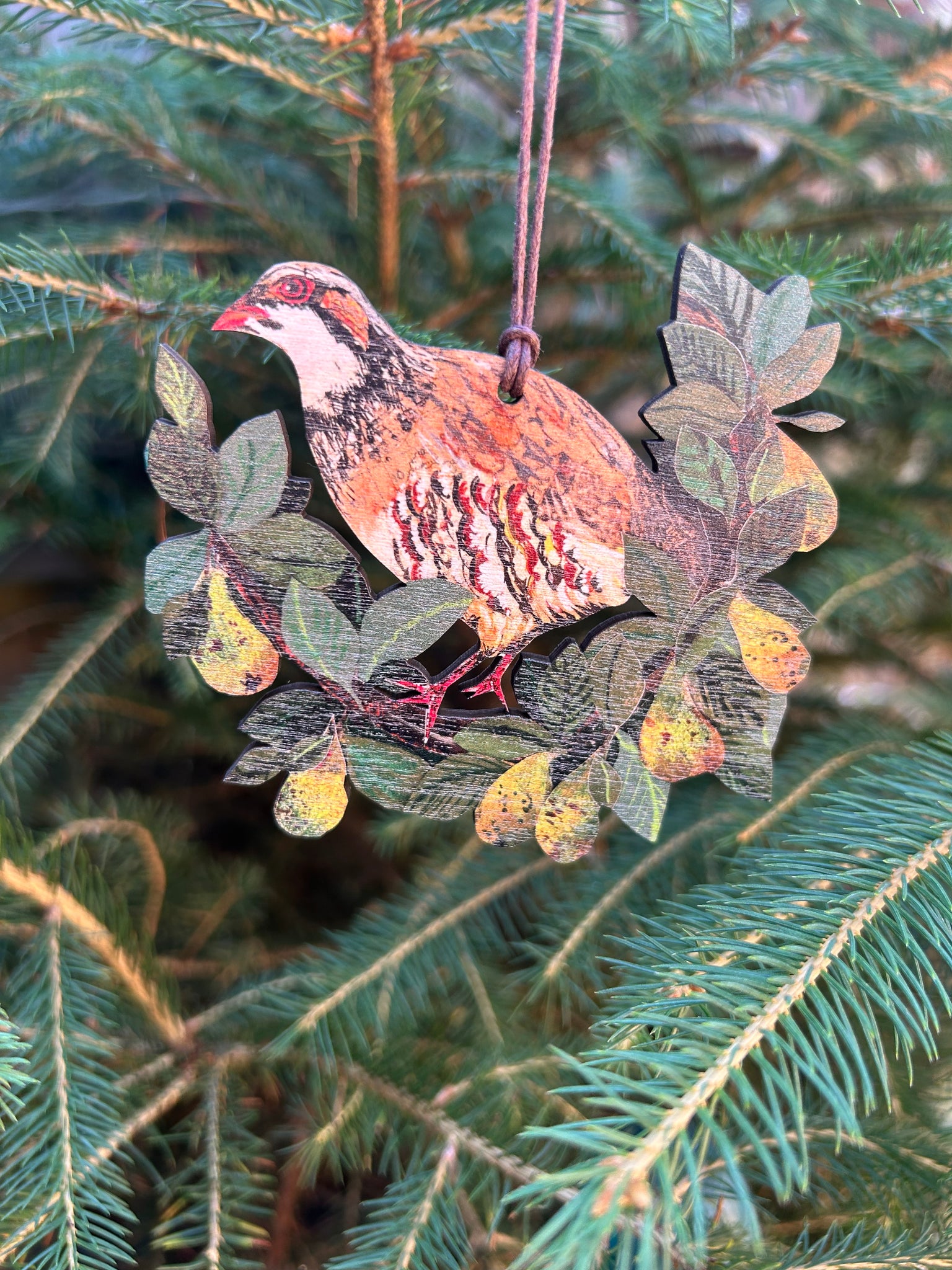 Partridge in the pear tree wooden decoration