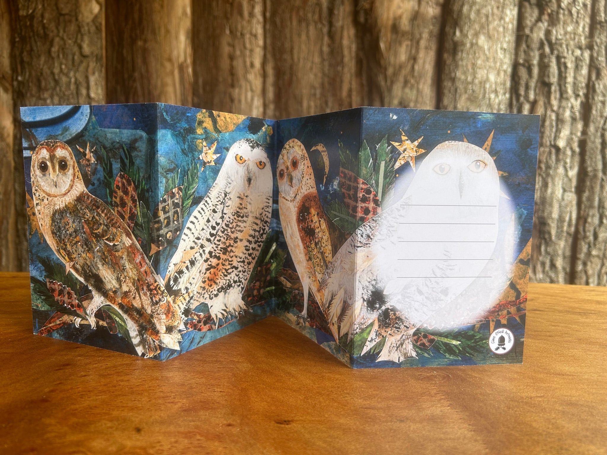 Fold out Owl concertina greeting card.