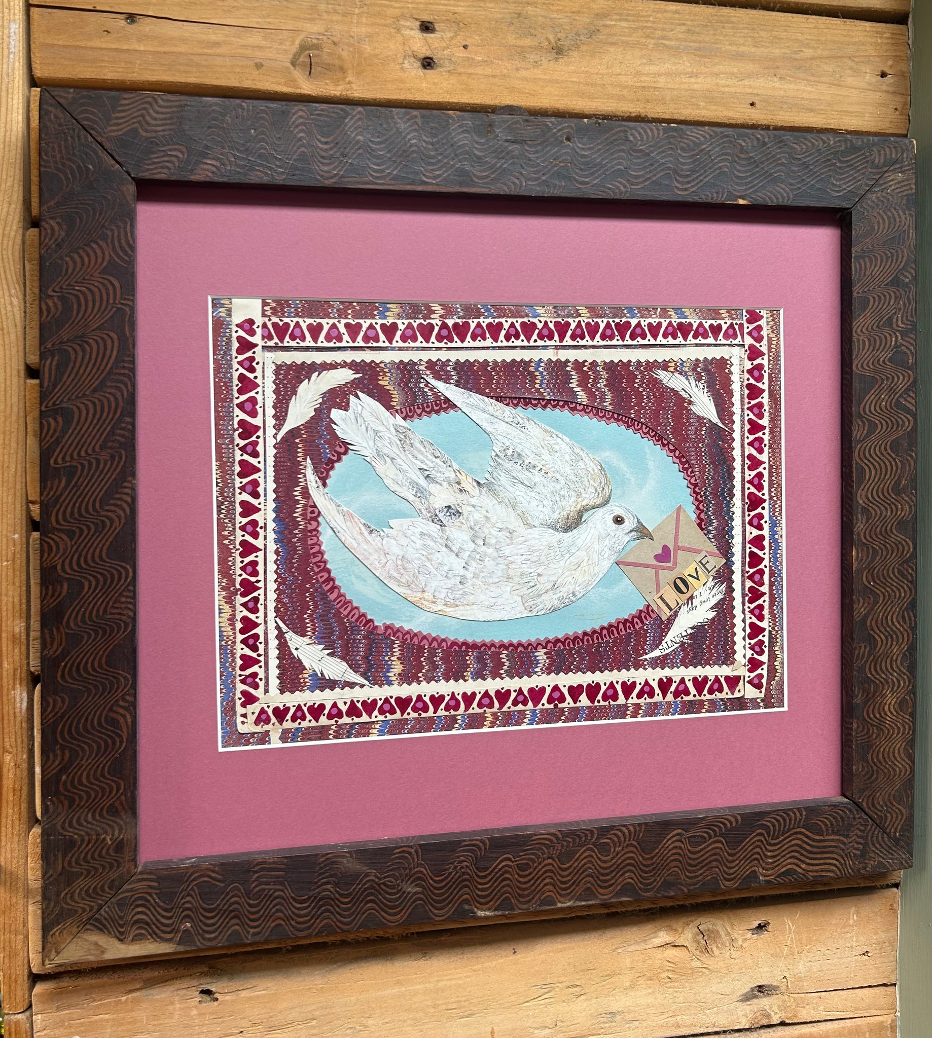 Valentine Dove- Original Mixed Media Framed Painting.