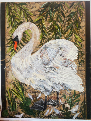 Summer Swan-Original Mixed Media Framed Painting.