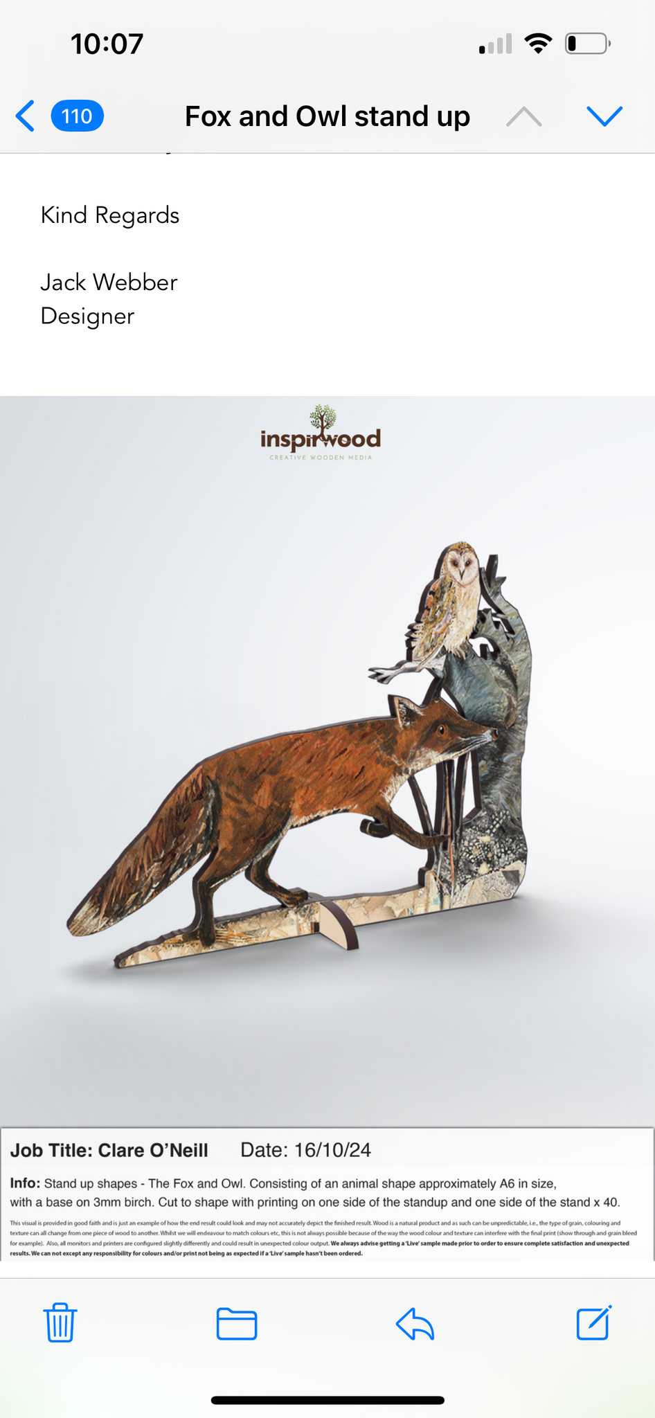 The Fox & Owl birch plywood Keepsake and greeting card.