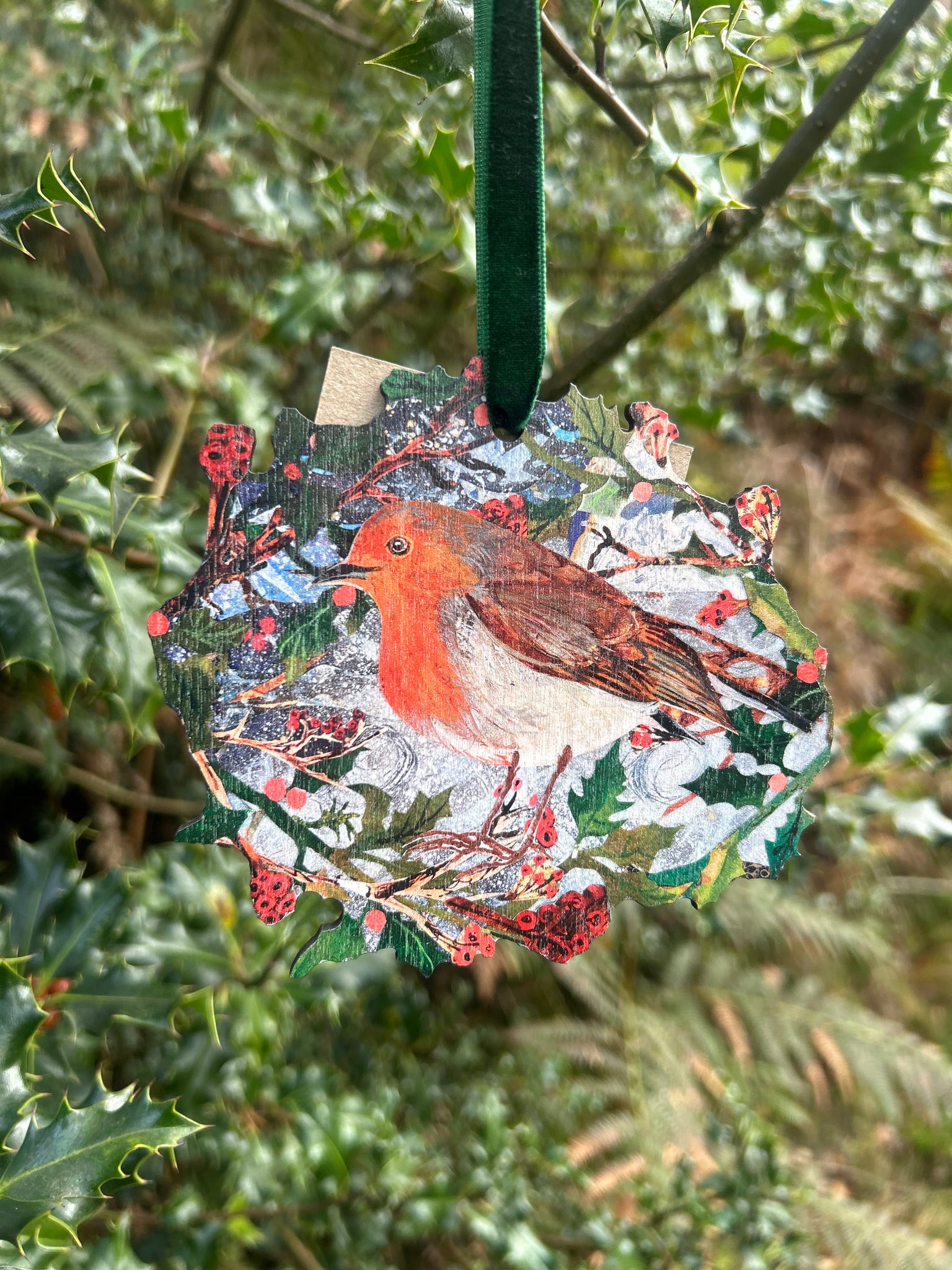 Large Festive Robin wooden decoration