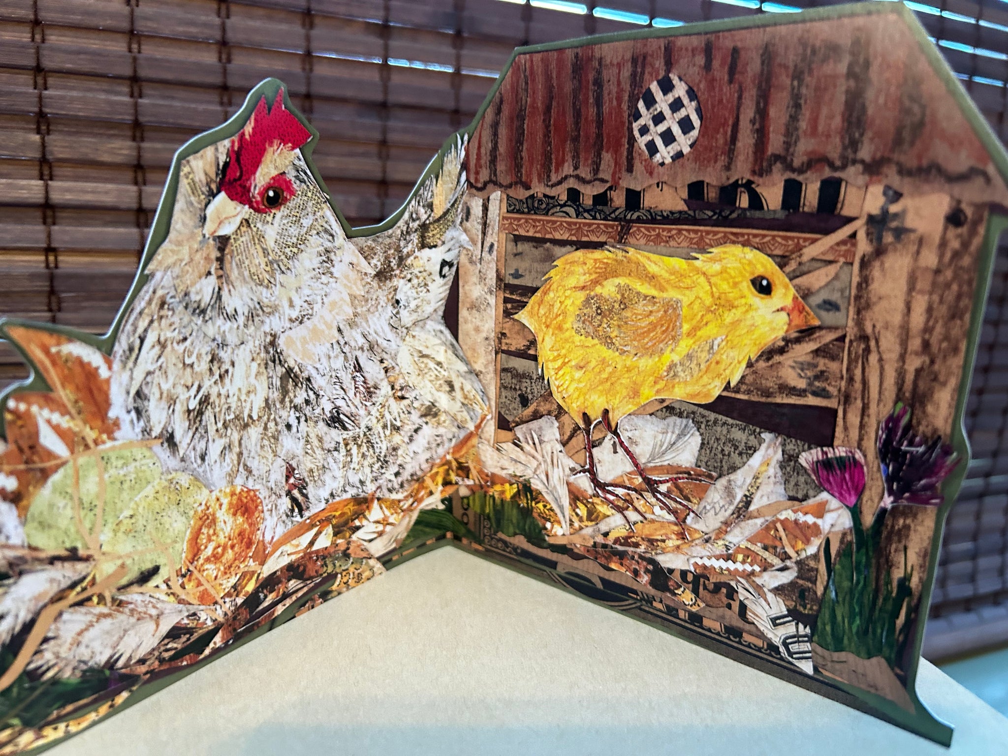 Easter Hen Fold out trifold greeting card.