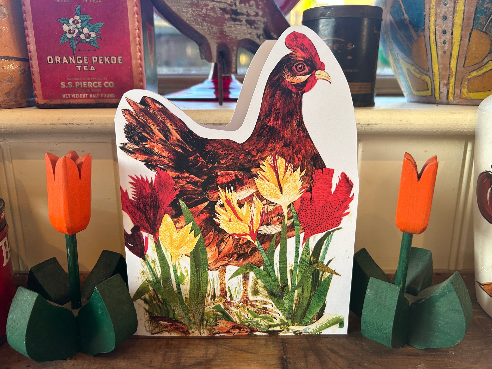 Penny in the Tulips die cut greeting card
