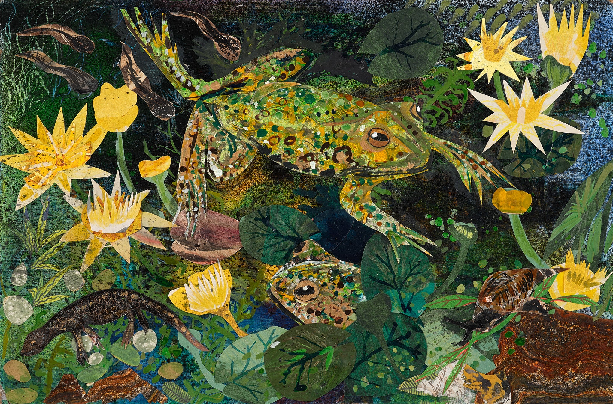 Frog Pond- Original Mixed Media Framed Painting.