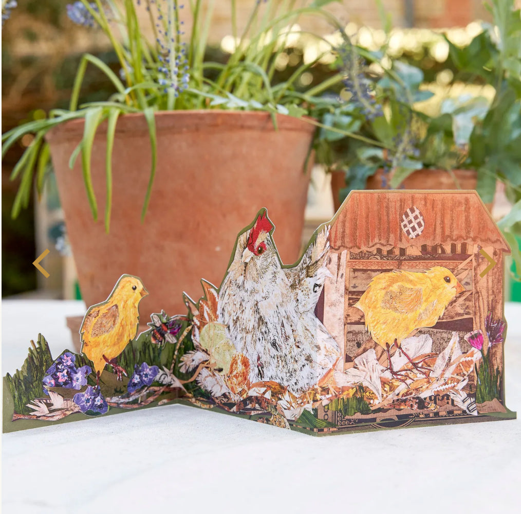 Easter Hen Fold out trifold greeting card.