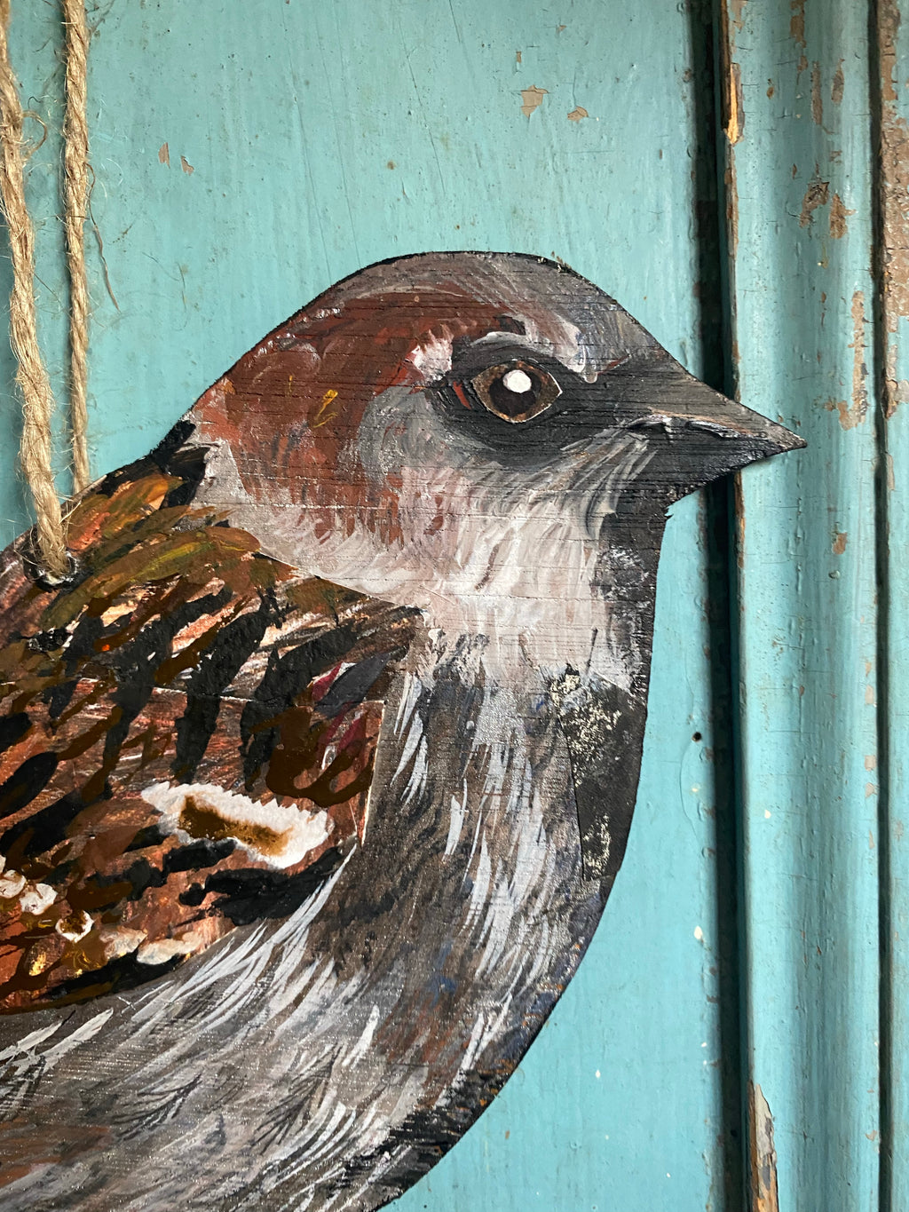 Hand painted wooden House sparrow