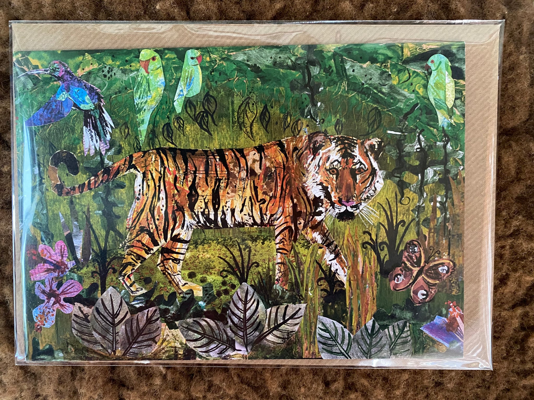 A5 “Tiger and the Parakeets” Blank Greeting card.