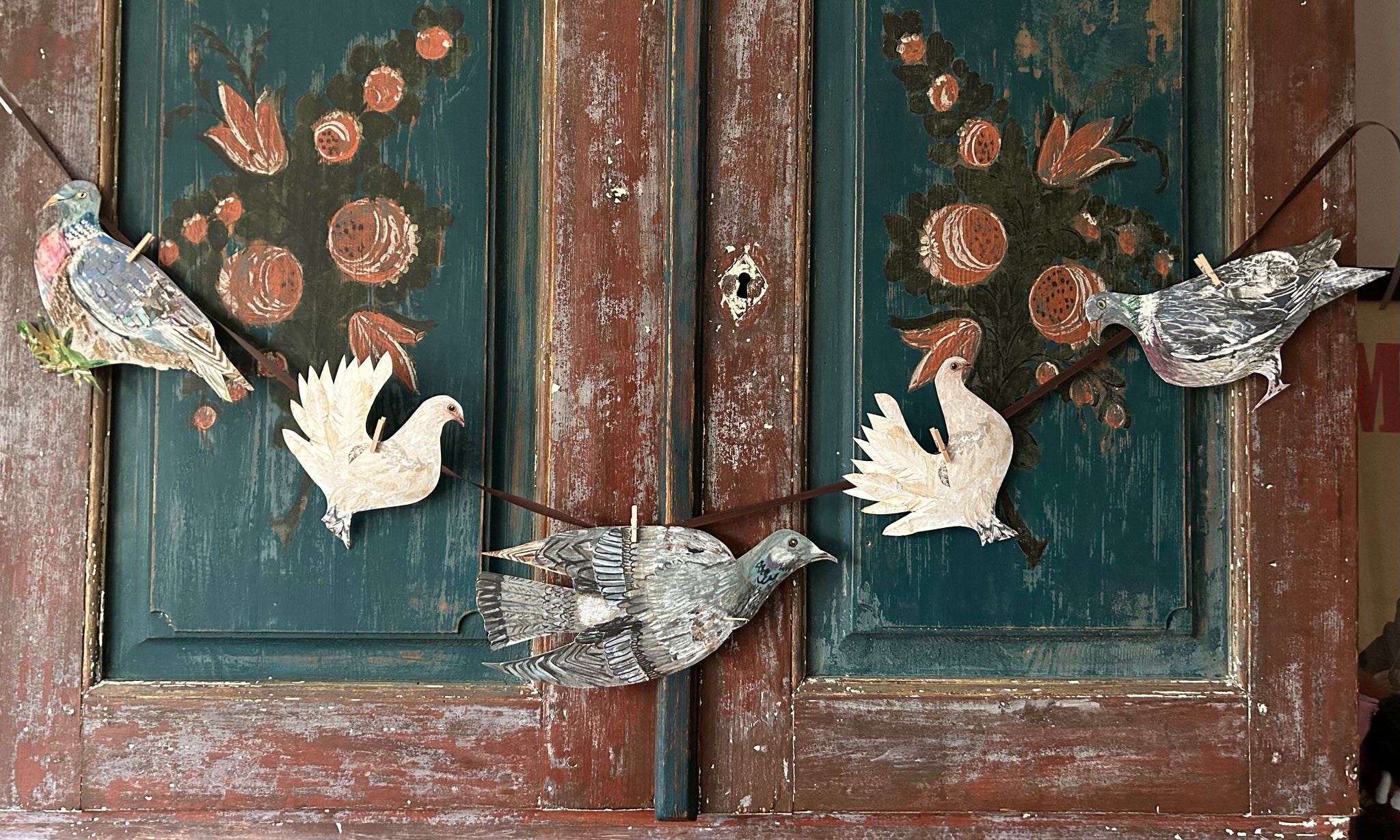 Handmade Pigeon Dove fine art paper garland Clare O Neill Artworks