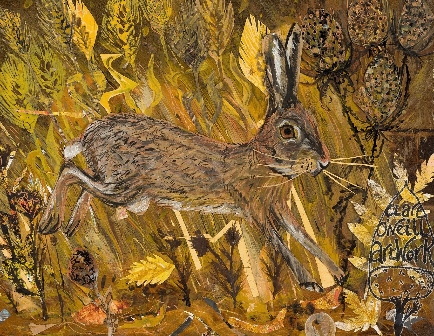 A5 Hare in the wheatfields -Blank Greeting Card