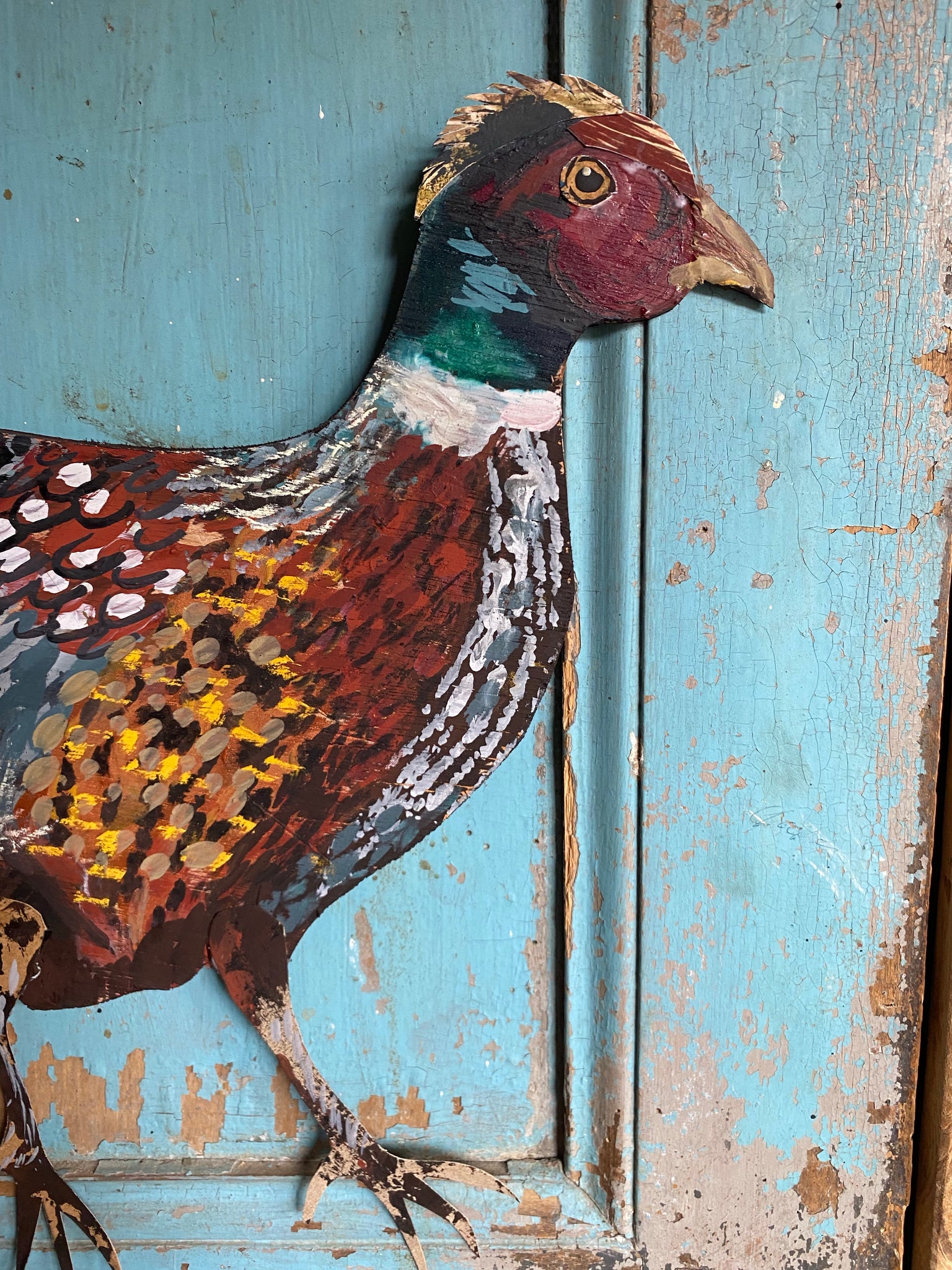 Hand painted wooden Male Pheasant