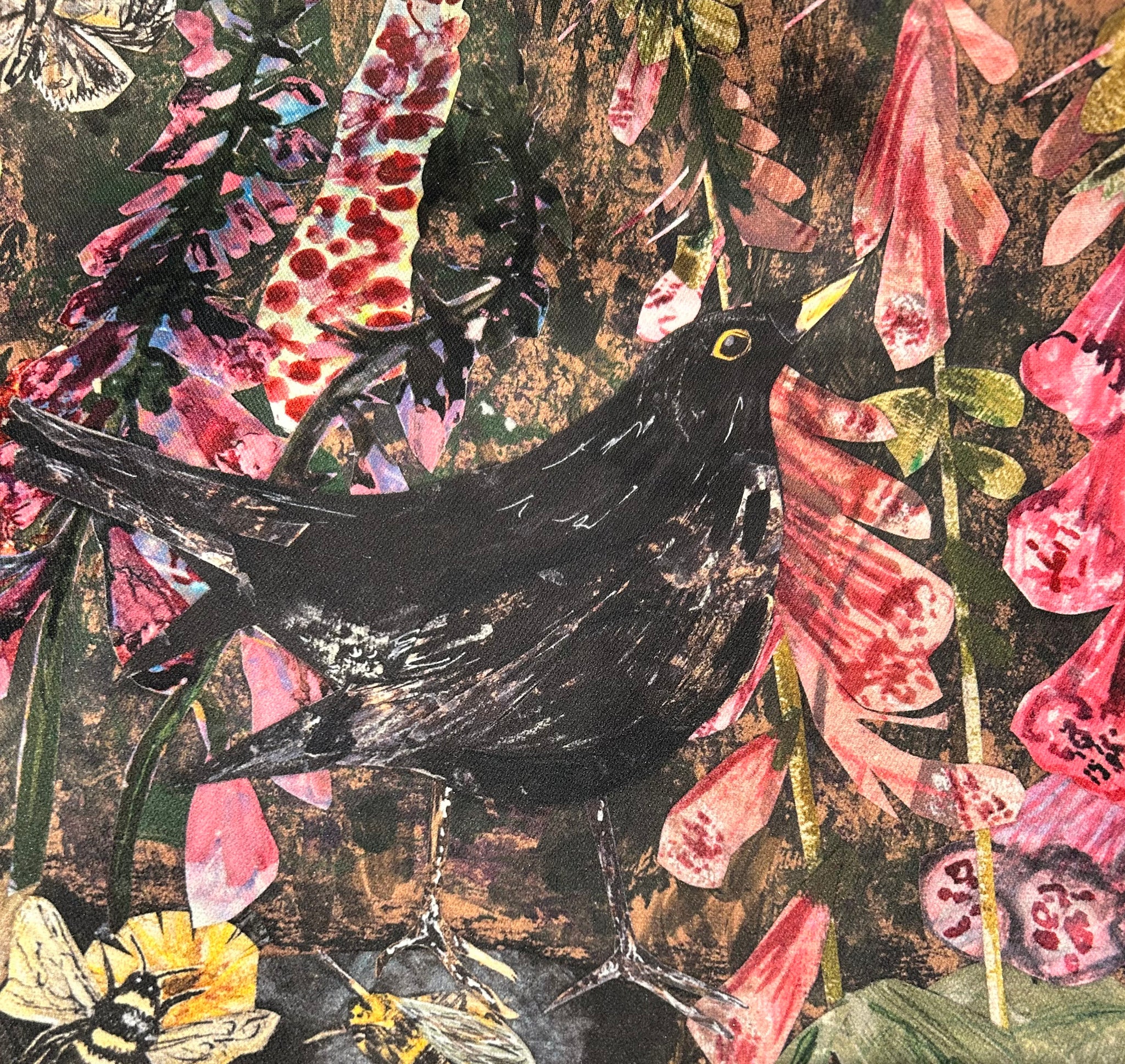 Blackbird in the foxgloves-Cotton Mix Tea towel