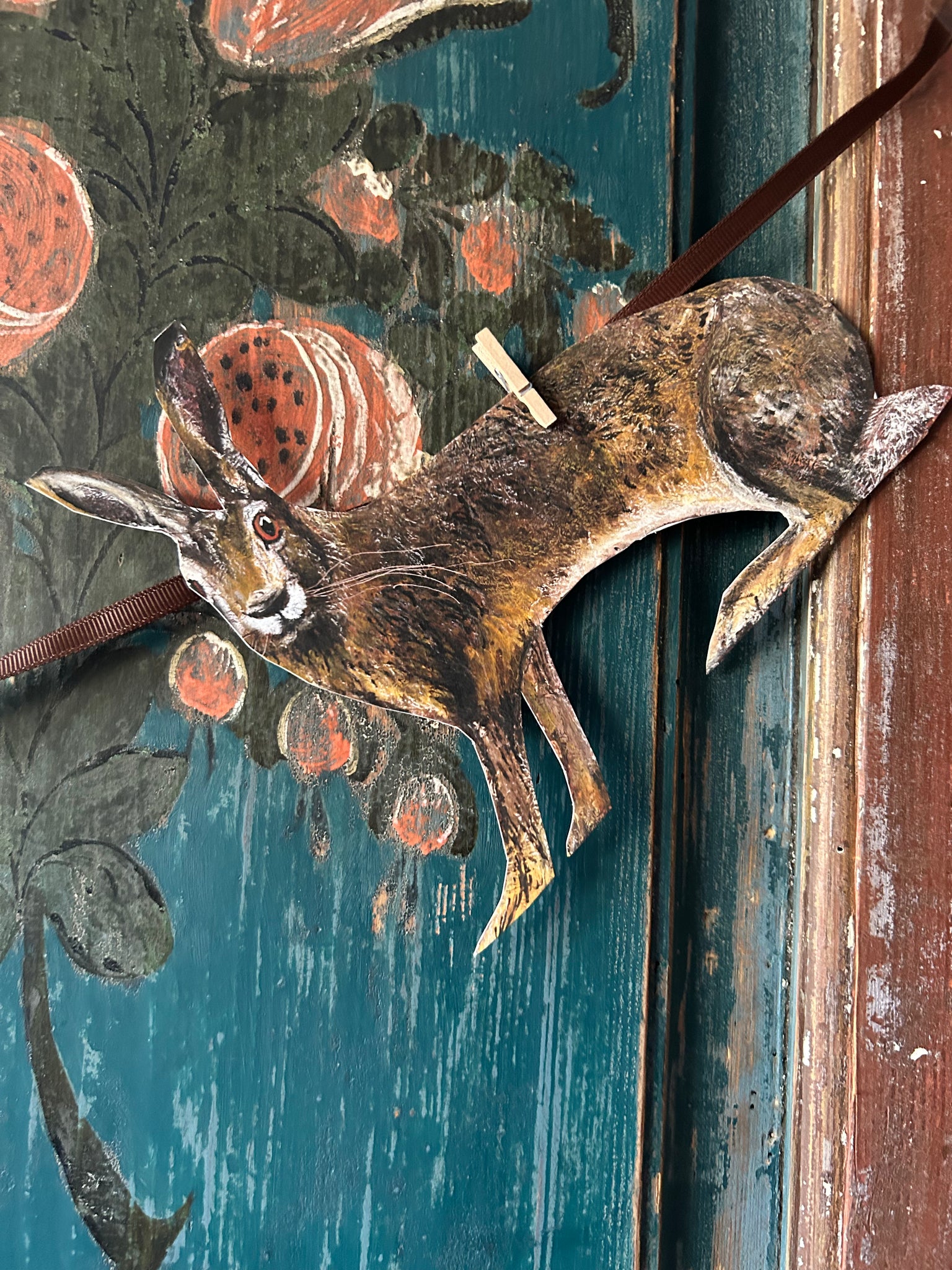 Handmade Brown Hare fine art paper garland Clare O Neill Artworks