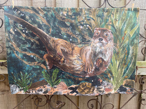 Otter in the seaweed - Cotton Mix Tea towel