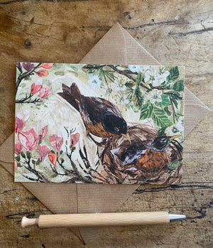 A6 Nesting Robins  postcard