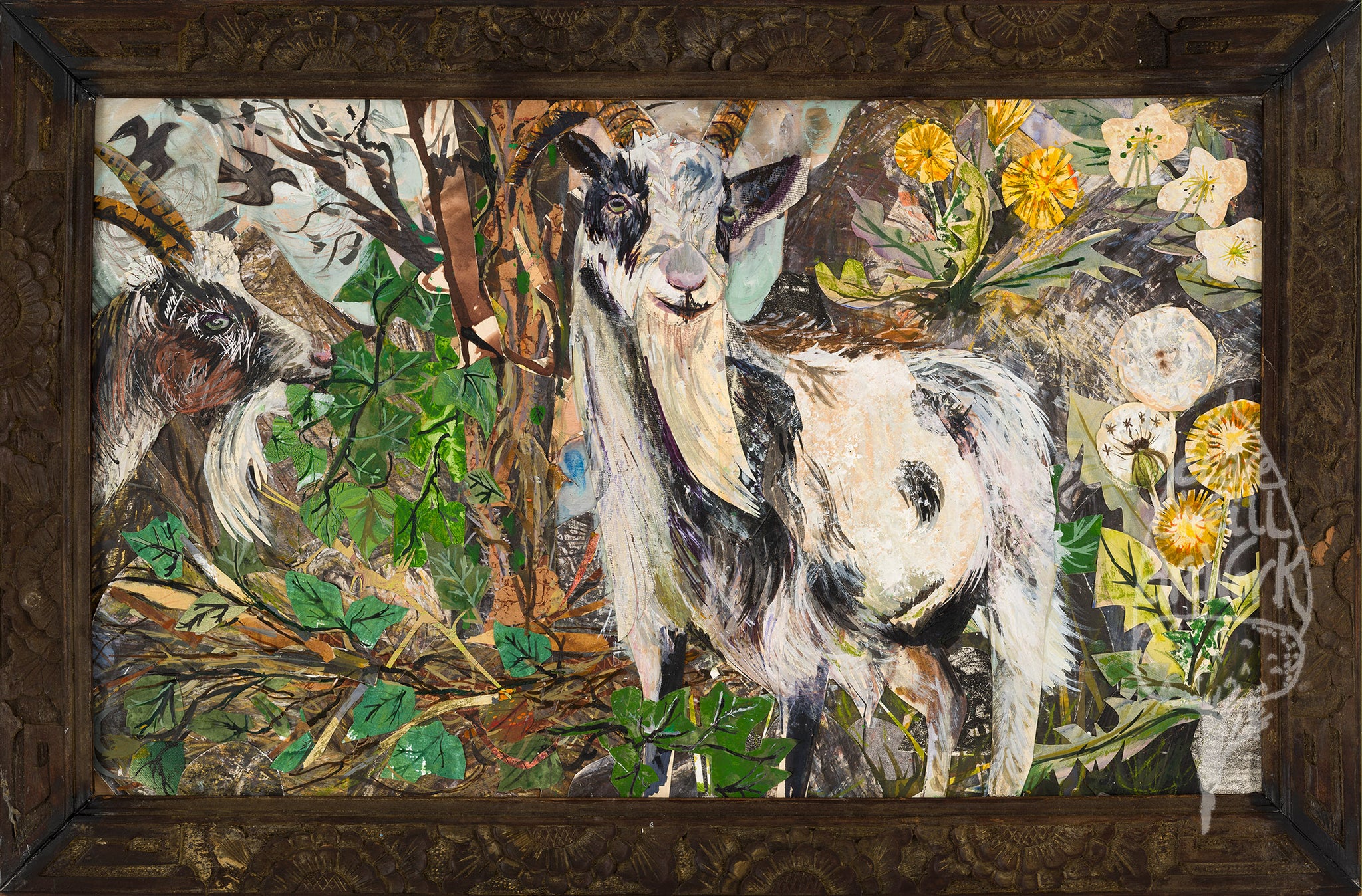 Cheddar goats- Original Mixed Media Framed Painting.