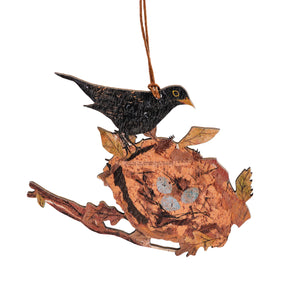 Blackbird nest wooden decoration