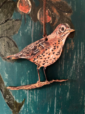 Song Thrush wooden decoration