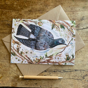 A5 Pigeon in the blossom Blank Greeting card.