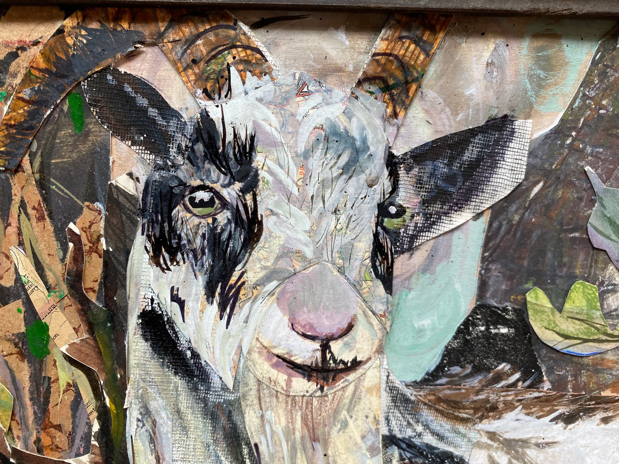 Cheddar goats- Original Mixed Media Framed Painting.