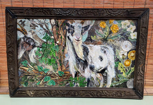 Cheddar goats- Original Mixed Media Framed Painting.