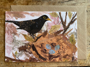 A5 Blackbird Nest-Blank Greeting card.