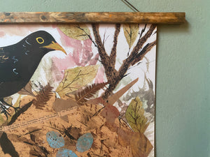 A3 Blackbird nest art print