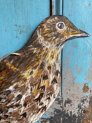 Hand painted wooden Song thrush